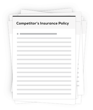 Messy stacked pages of competitor insurance policy