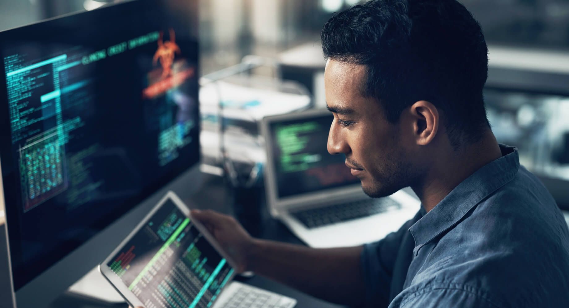 Technician looking at monitor